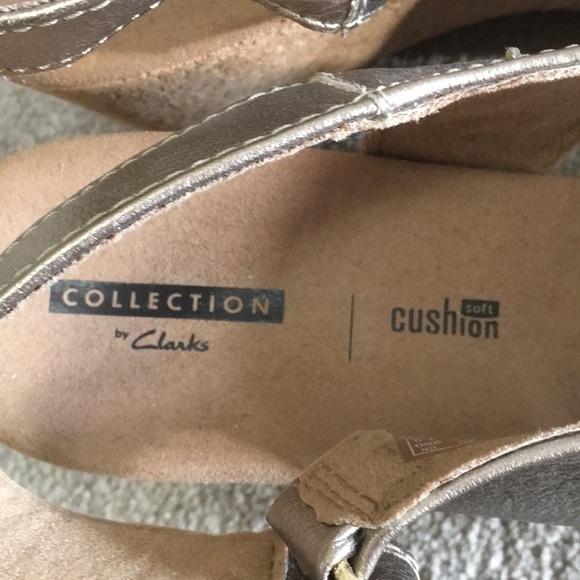 Clarks | Gold Wedge Leather Sandals - Picture 8 of 9